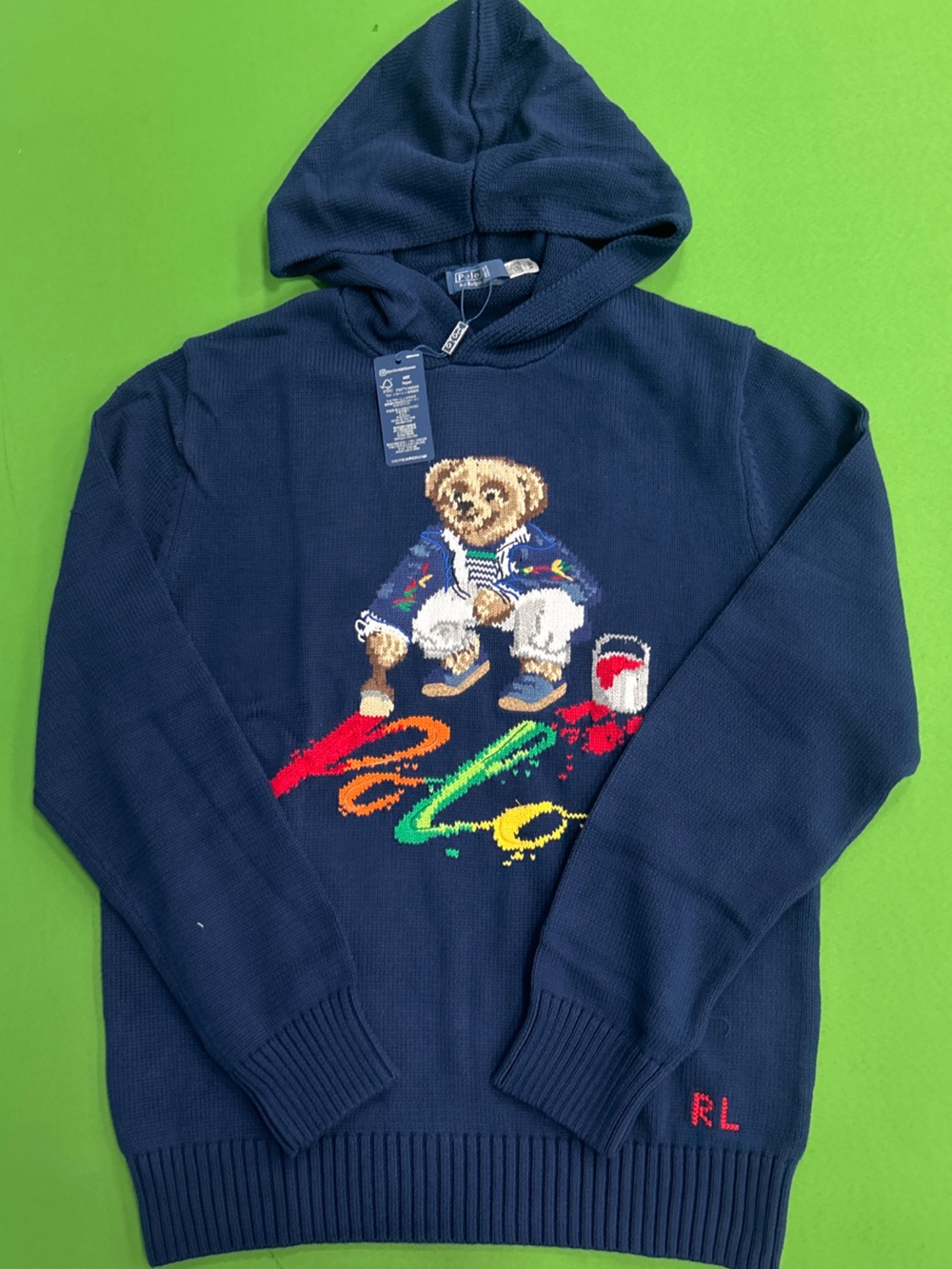 Polo by Ralph Lauren Navy Hoodie Sweater with Multicolor Bear